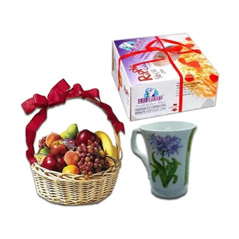 Fruit Basket With Ice cream & Mug