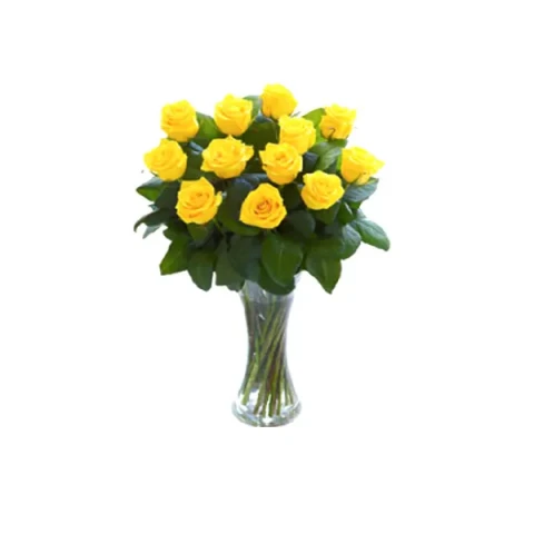 Send 12pcs yellow imported roses in a vase to Bangladesh